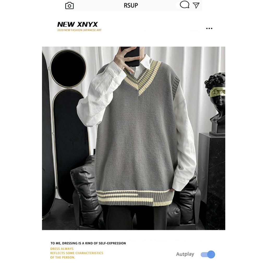 High knit sweater men Korean version of autumn and winter style ins port trend couple loose outside wearing V-neck sleeveless vest | BigBuy360 - bigbuy360.vn