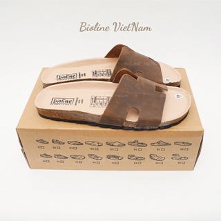 Bioline - Dép Đế trấu - Dép Da Bò Thật nguyên tấm Unisex Mặt Chống Nước - Mã DK04