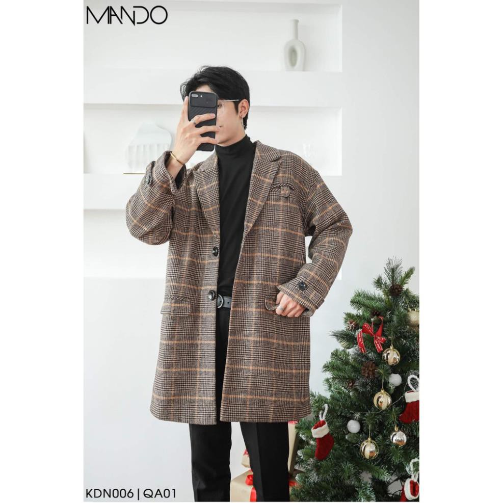 Áo Khoác Dạ Dày Dáng Dài, Sọc Kẻ, Phối Áo Nỉ Cổ Cao 3 Phân Phong Cách Hàn Quốc Thời Trang MANDO - KDN006