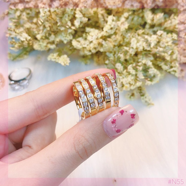 Nhẫn đơn/Nhẫn đôi titan nửa đá ko đen