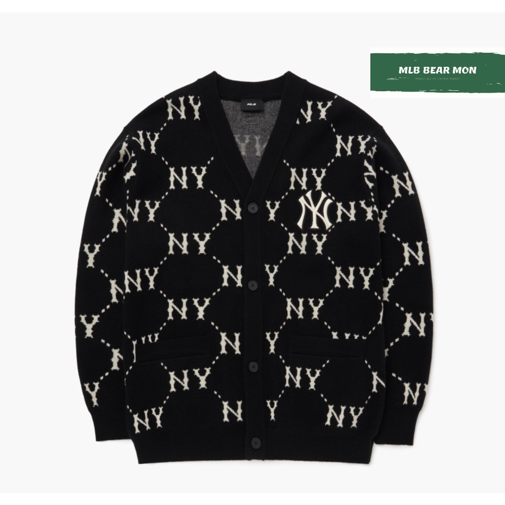 Áo Khoác Cardigan MLB Diamond Monogram Front Panel Pattern Cardigan New York Yankees  3Akcm0224-50Bks màu đen logo ny