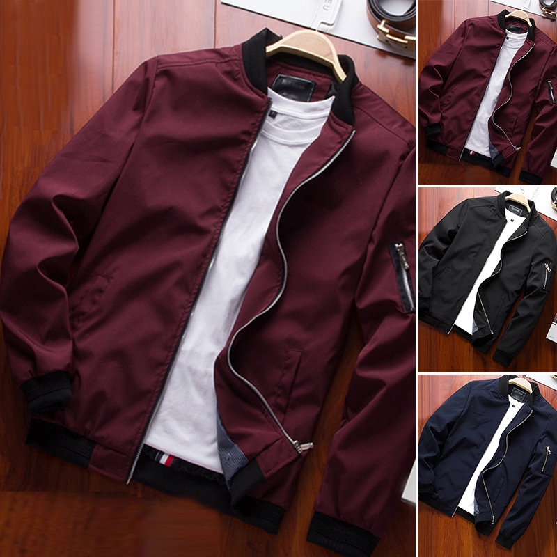 Spring Men Zipper Jacket Thin Warm Casual Work Bomber Jacket Baseball Coat