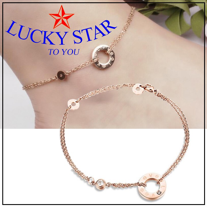 Lắc chân lồng vòng tròn khắc chữ love xinh xắn thời thượng