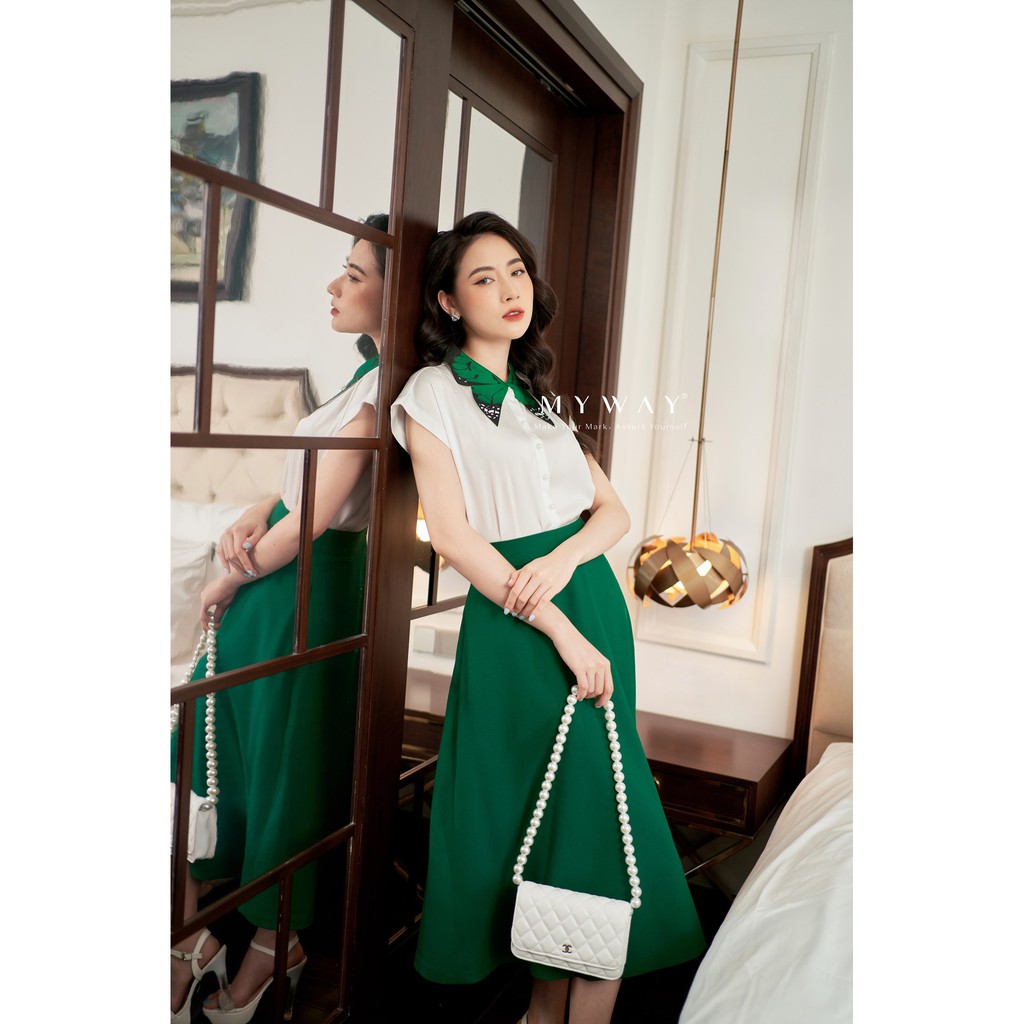 Áo Sơ Mi Công Sở Nữ MY WAY Trắng Ngắn Tay Cổ Áo Cách Điệu Độc Đáo 9MA0402