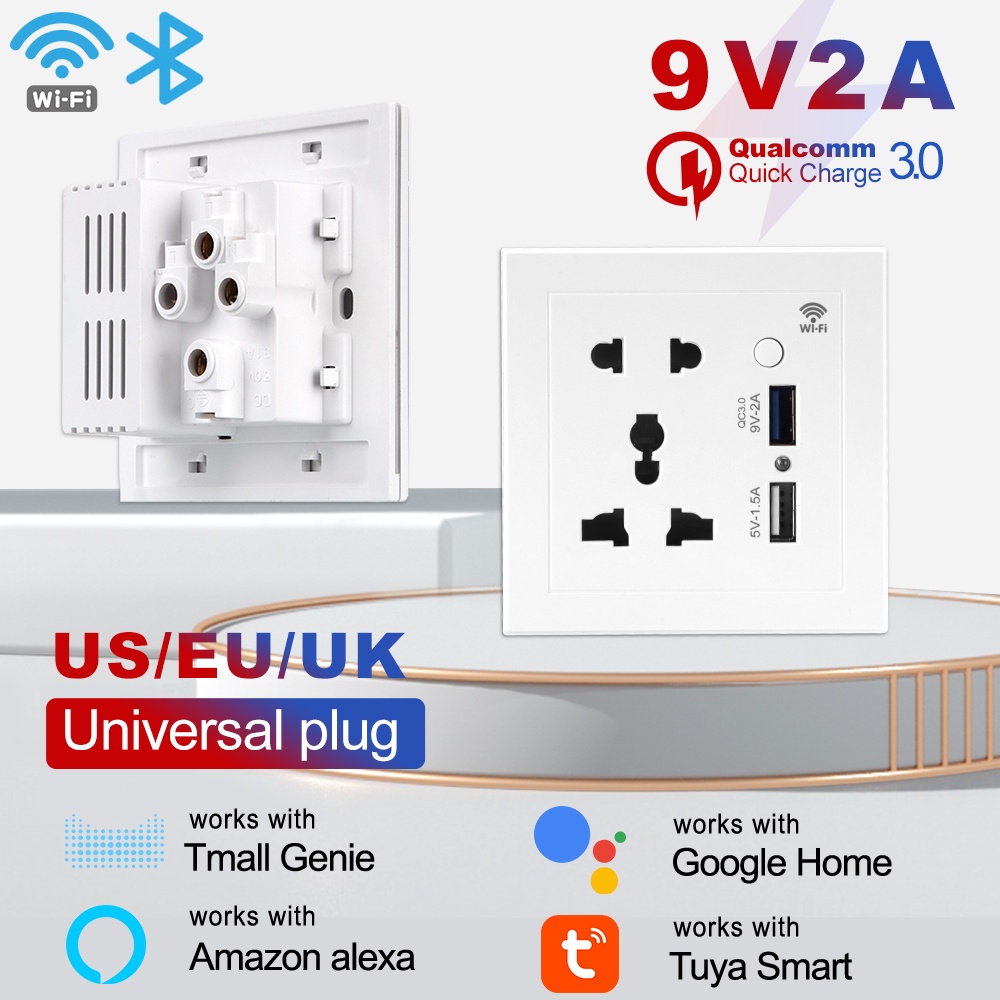 Ổ cắm SMATRUL Tuya wifi thông minh sạc nhanh cổng USB 3.0 hẹn giờ bằng app phích cắm US EU UK cho Google Home Alexa