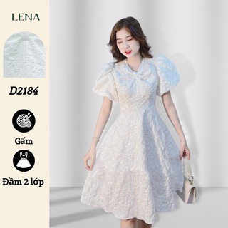Đầm trắng midi dáng dài cổ nơ xoắn tay bồng LENA dự tiệc dạo phố dịu dàng nữ tính - D2184