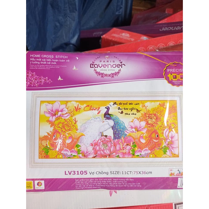Tranh thêu 3D vợ chồng KT:75x36cm,tranh chưa thêu.Tặng kéo và xỏ chỉ.