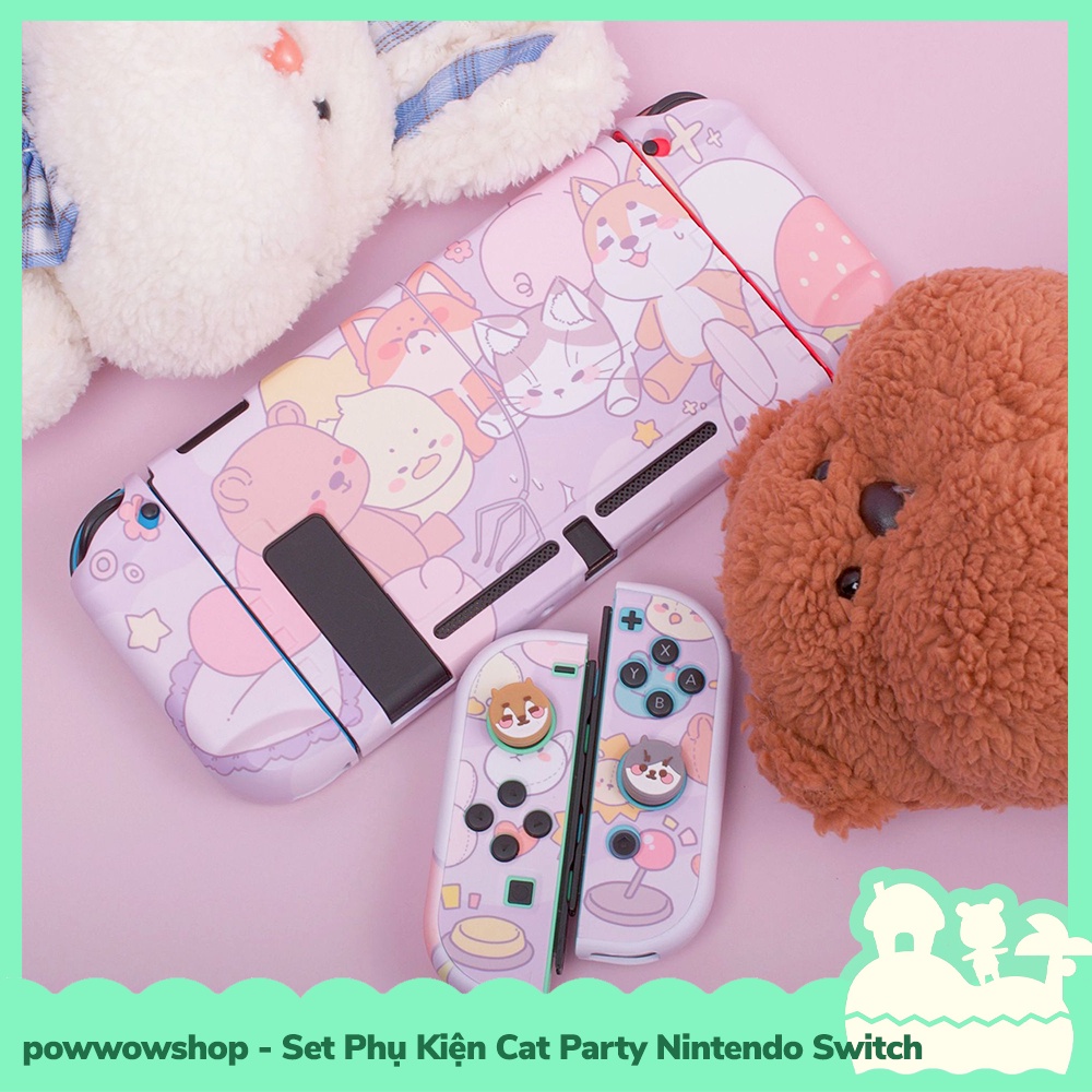 [Sẵn VN - Hỏa Tốc] Set Phụ Kiện Case Ốp, Cường Lực Cho Máy Game Cầm Tay Nintendo Switch Phong Cách Cat Party