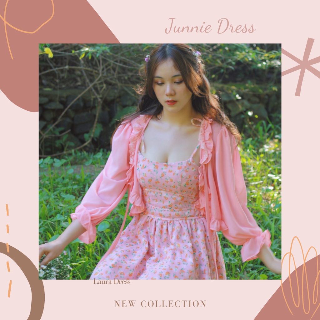 Junnie Dress - Váy hoa nhí + kèm khoác voan