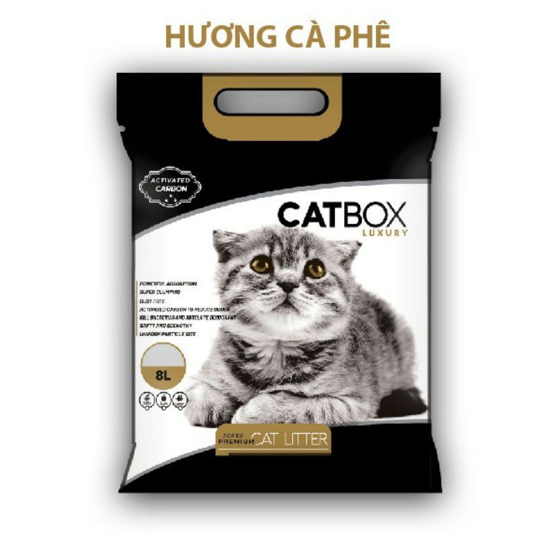 Cát vệ sinh cho mèo CATBOX dòng Luxury bổ sung than hoạt tính siêu vón và kiểm soát mùi vượt trội - 8L