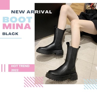 Bốt da cao cấp siêu mềm boot thời trang đế bắng dày 5 phân tôn dáng boot nữ giày bốt nữ mina
