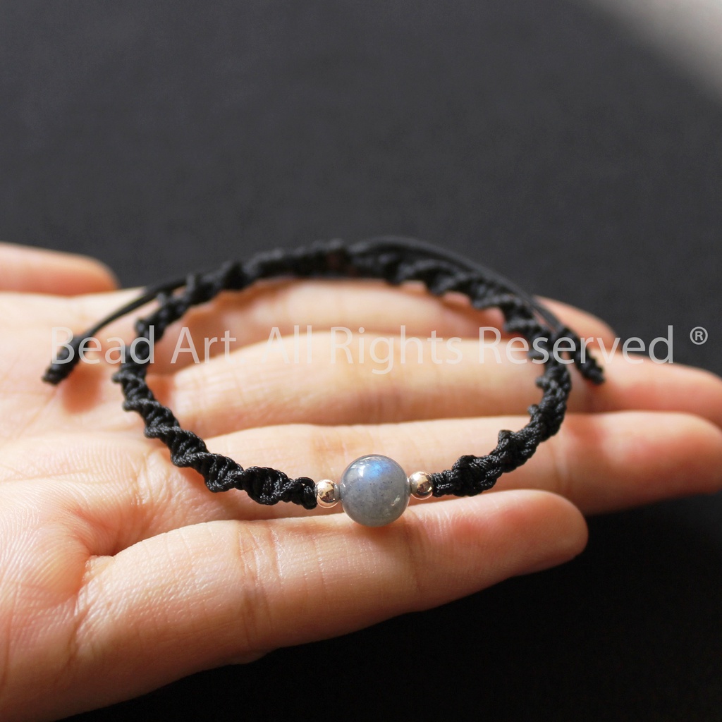 Vòng Tay Thắt Dây 7MM Đá Labradorite, Hắc Nguyệt Quang Ánh Cầu Vồng, Bạc 925, Vòng Tay Phong Thuỷ S50 - Bead Art