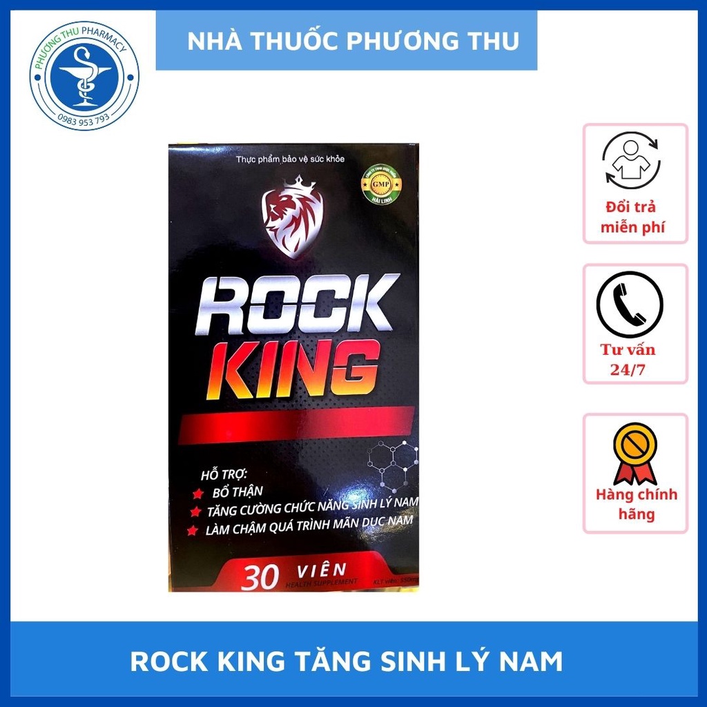 Viên uống Rock King bổ thận hộp 30 viên, hỗ trợ sinh lý nam suất tinh sớm, yếu sinh lý nam, xuất tinh sớm