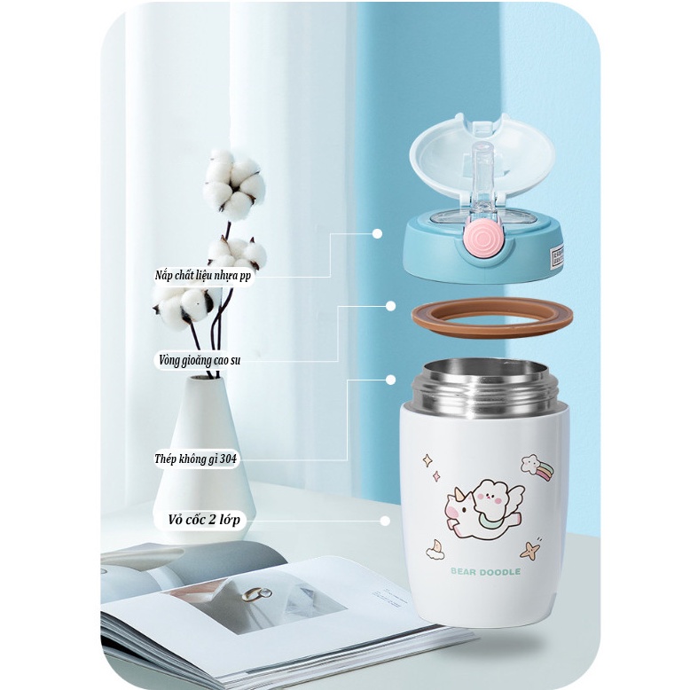 Bình giữ nhiệt mini siêu cute có ống hút silicon 280ml bình nước giữ nhiệt cho bé nhiều mẫu dễ thương B22