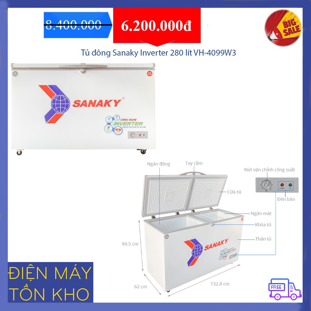 Tủ đông Sanaky Inverter 280 lít VH-4099W3