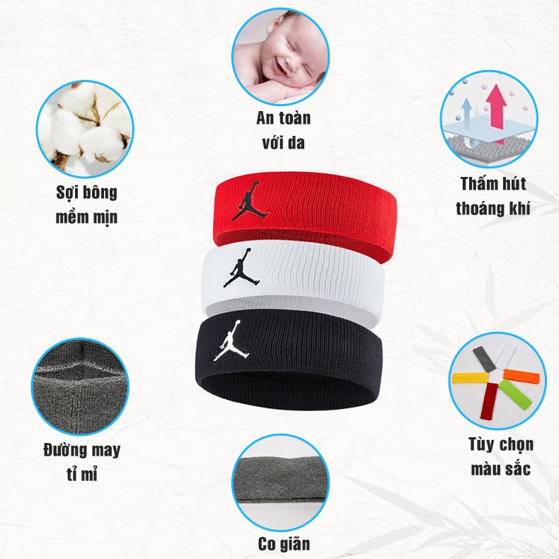 Băng Đô Jordan Headband Băng Trán Thể Thao Dùng Tập Gym, Bóng Chuyền, Bóng Rổ, Cầu lông, Tennis Băng Đầu Chặn Mồ Hôi