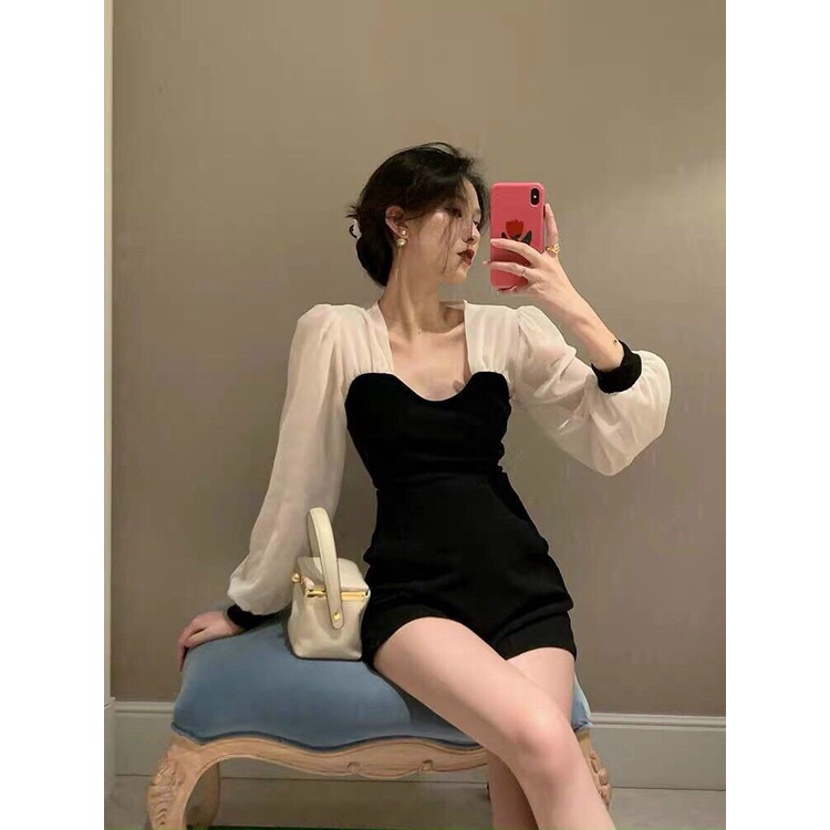 Đầm Body Tay Dài Phối Voan Có Mút
