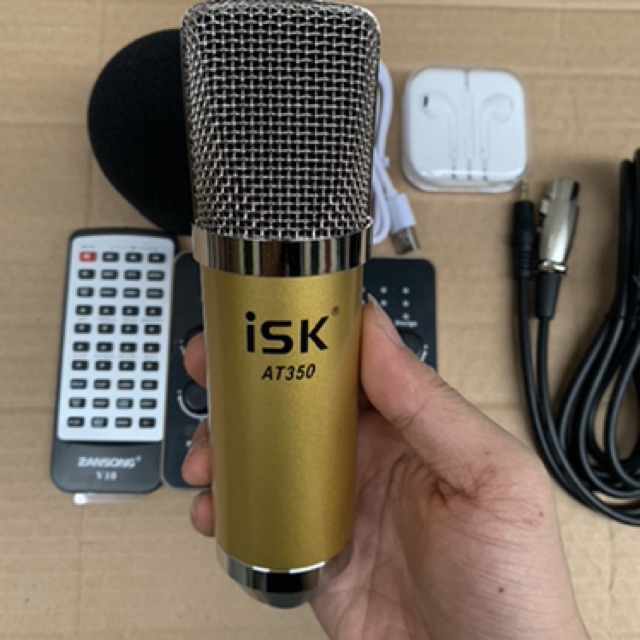 Chọn Bộ Hát Thu Âm Livestream Míc ISK AT350-Sound card V10 chân kẹp+màng lọc bh 6 tháng
