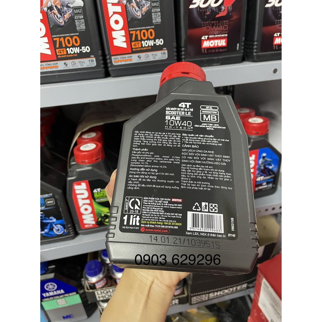 Dầu nhớt xe ga 1 lít MOTUL SCOOTER LE 10W40 HC-TECH SJ MB - có tem chính hãng QR - date sp mới nhất