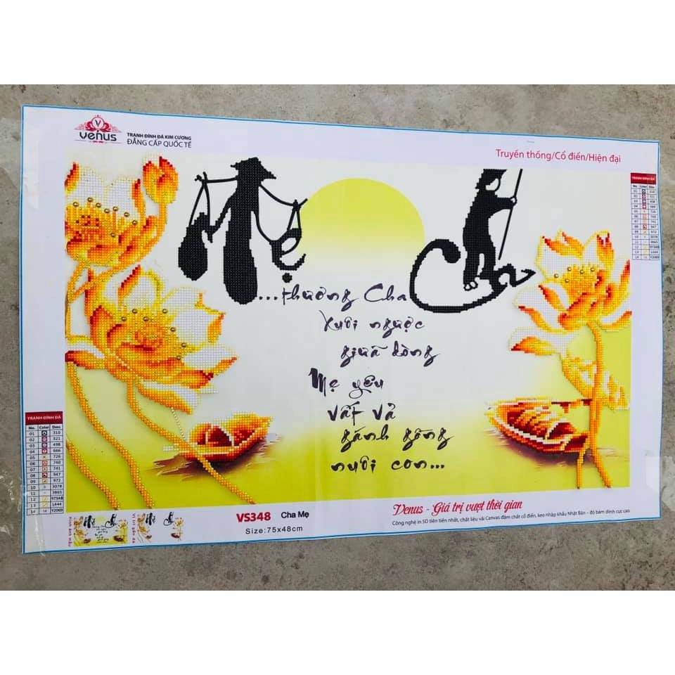 Tranh đính đá cha mẹ KT:75x48cm,tranh gắn đá chưa gắn.