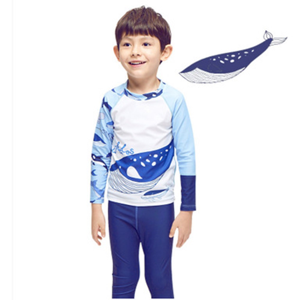 3-9 Yrs Baby Boys Split UPF Protection Swimwear Kids Cartoon Whale Swimsuit Child Summer Blue Swimming Suit