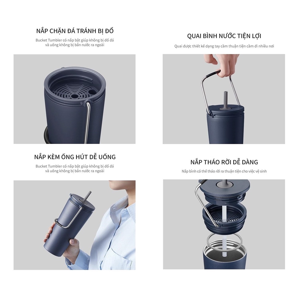 Ly giữ nhiệt Lock&Lock Bucket Tumbler có ống hút hoặc nắp bật, dung tích 540ml LHC4268 LHC4269 - TRUCANHSG