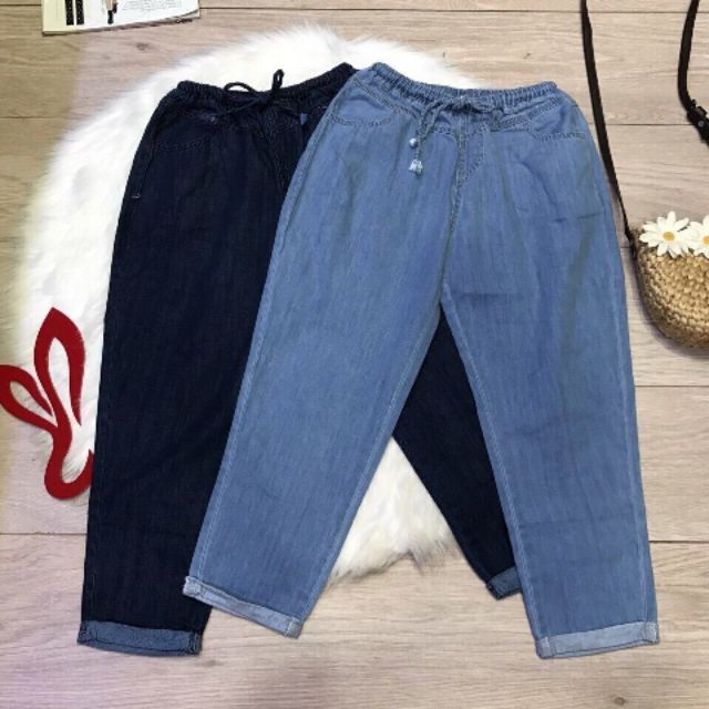 Lenkapas - Quần baggy lưng thun denim hình thật
