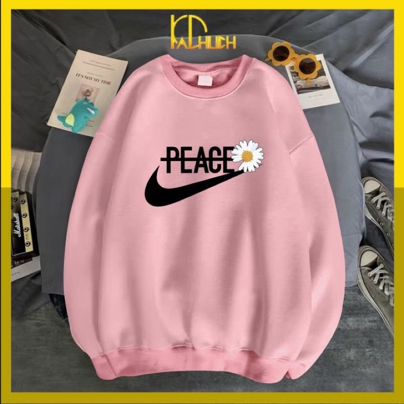 Áo sweater in PEACE hoa cúc, thích hợp cả nam nữ, vải nỉ mềm mịn hàng may kỹ