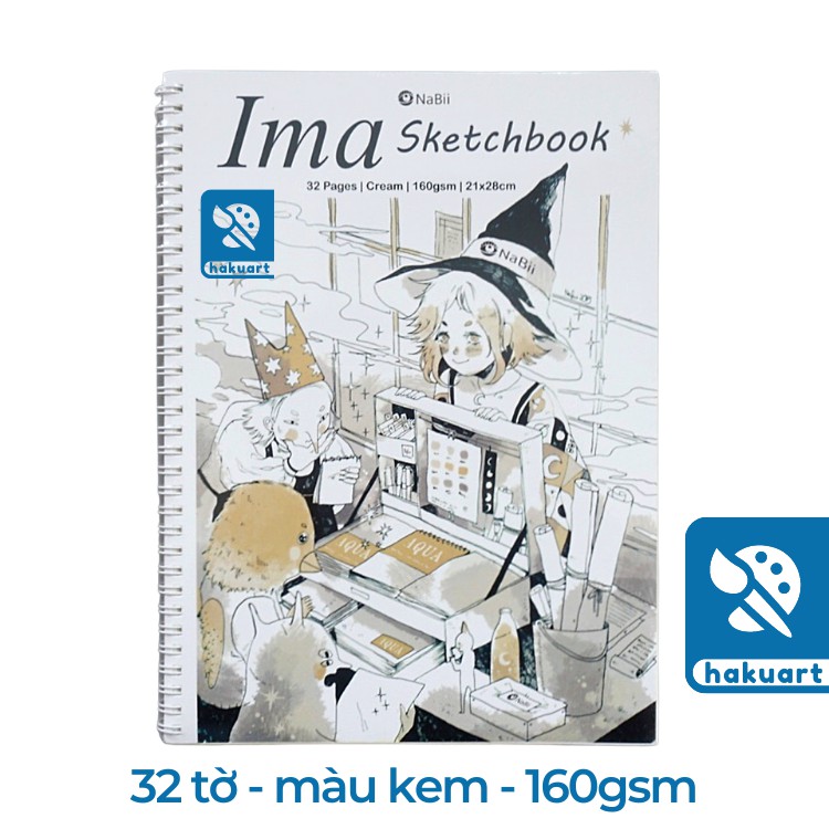 Sổ Vẽ Chì Phác Thảo Nabii Ima Sketchbook 160gsm Khổ A4, A5 Gáy Lò Xo (giấy ngà mịn) - Họa Cụ Hakuart