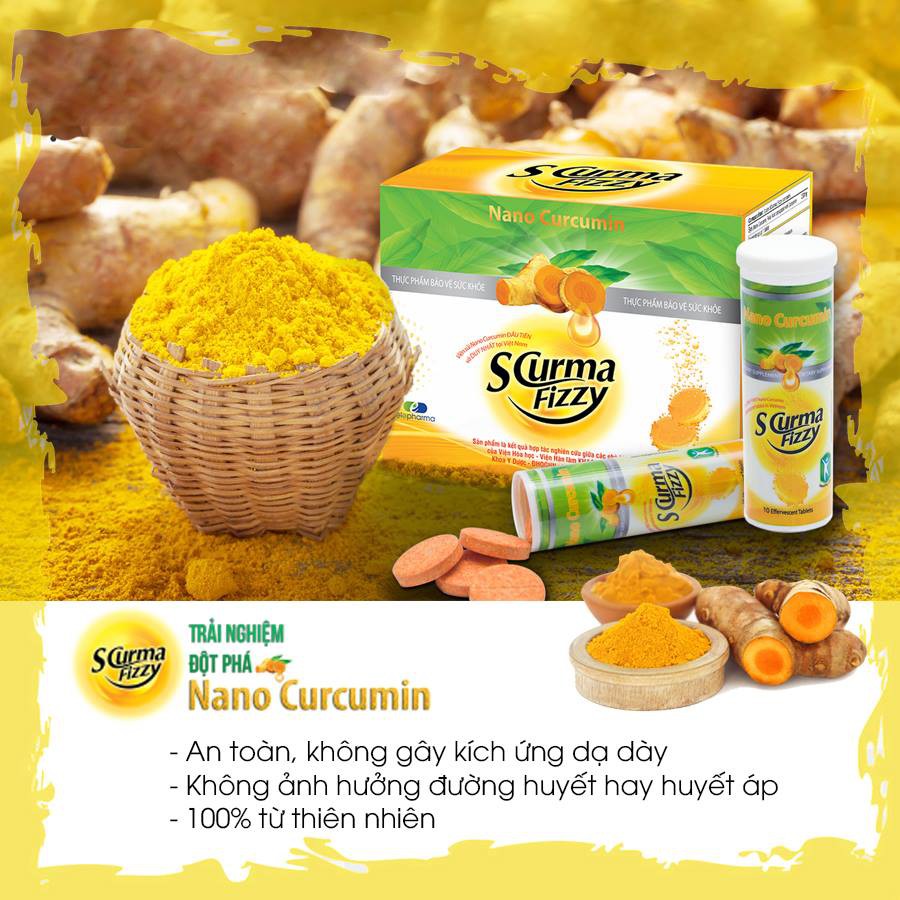 Viên sủi nghệ Scurma Fizzy – Tinh chất Nano Curcumin giúp giảm viêm loét dạ dày tá tràng, trào ngược thực quản