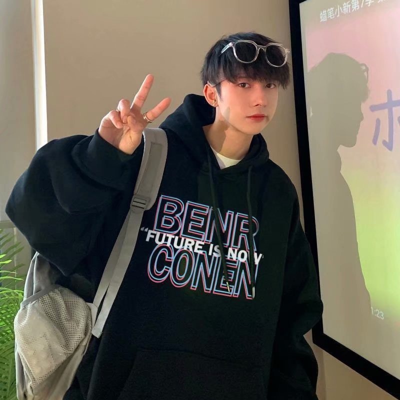 Áo Hoodie Họa Tiết BENRCONEN, Vải Nỉ Cotton Form Rộng Unisex Phong Cách Ulzzang