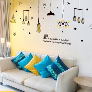 Decal dán tường dây đèn thả đen 01
