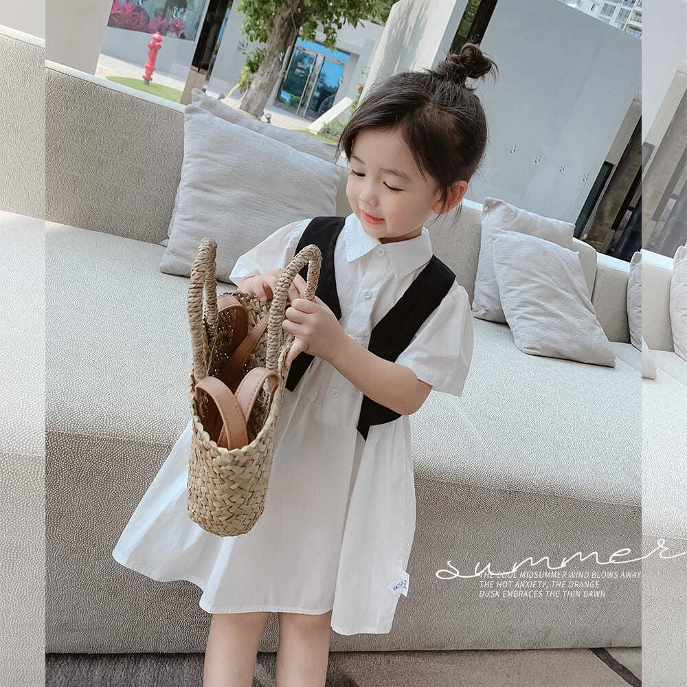 Set 2 Món Áo Vest Tay Ngắn Và Đầm Sơ Mi Xinh Xắn Cho Bé Gái 1-11 Tuổi