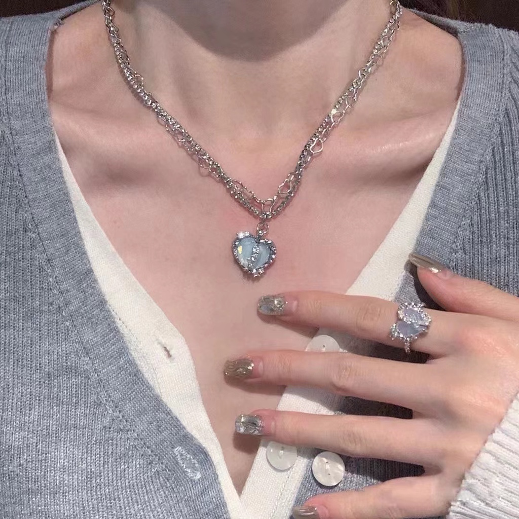 iF YOU Vòng cổ Mặt Nhẫn Đôi Đính Đá Zircon Thanh Lịch Cho Nữ