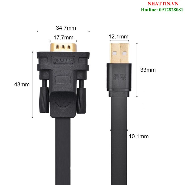 Cáp USB to RS232 dẹt  dài 1m chính hãng Ugreen 20206 cao cấp