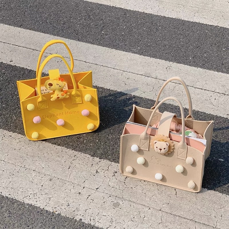 Túi vải nỉ họa tiết hoạt hình dễ thương bản to túi bỉm sữa màu kẹo đa năng cho mẹ và bé