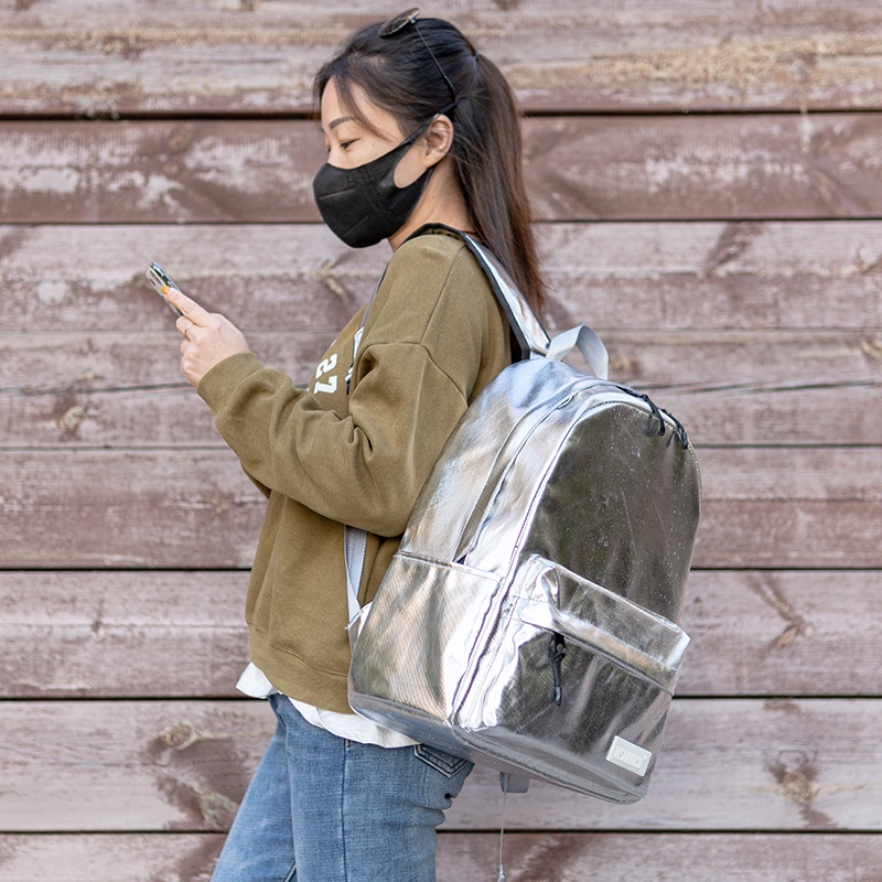 Balo KSNDDEU màu bạc ánh kim sành điệu cho nữ đi học/du lịch