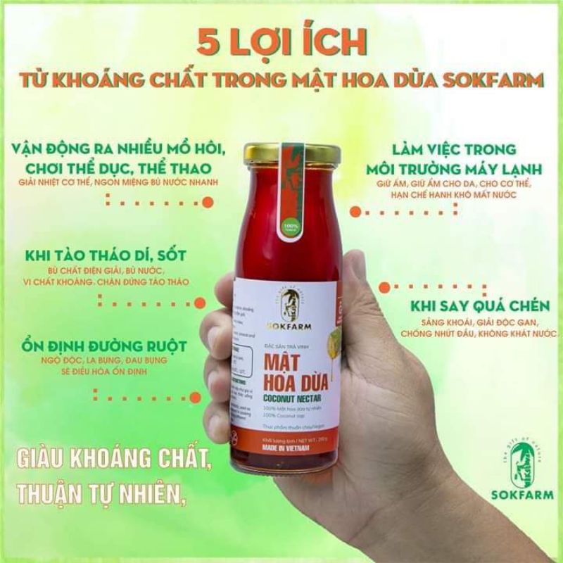 Mật hoa dừa cô đặc Sokfarm 250gr chế biến bằng công nghệ cô đặc chân không