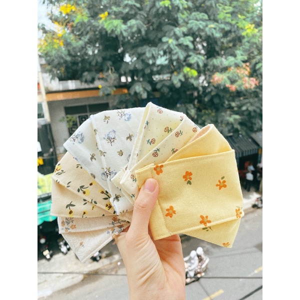 Khẩu trang vải linen/ thô cara hoa lót vải muslin