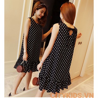 ( XẢ KHO ) Đầm Bầu dáng Suông Đuôi Cá Chấm Bi