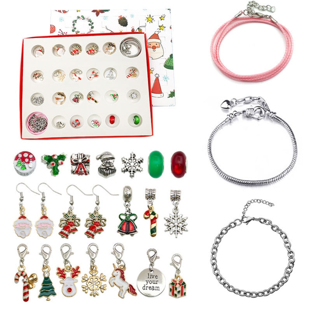 24 Lịch Đếm Ngược Ra Đời Bất Ngờ Mù Hộp Giáng Sinh Hạt Vòng Tay DIY Sáng Tạo Đồ Trang Trí Quà Tặng Giáng Sinh Cho Trẻ Em Bán chạy