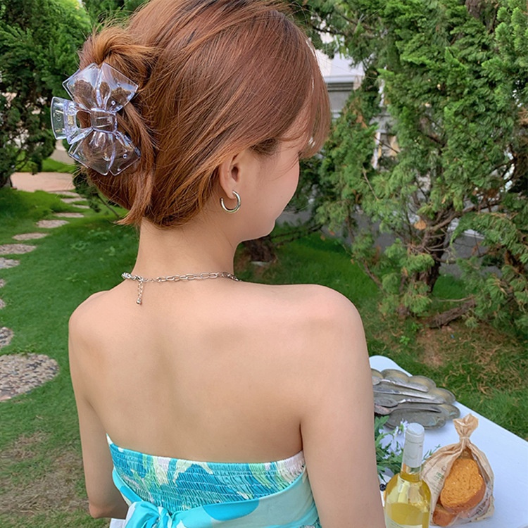 (0461) Kẹp Tóc Nơ Nhựa Cứng Vintage Tiểu Thư Hàn Quốc