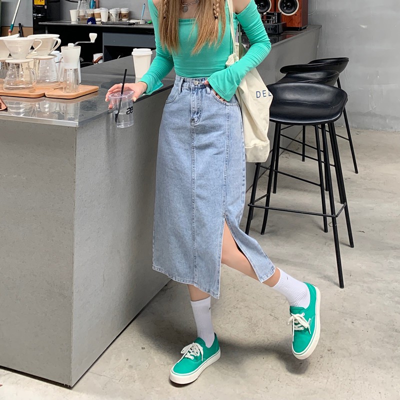 Chân Váy Denim Chữ A Lưng Cao Phong Cách Vintage | BigBuy360 - bigbuy360.vn