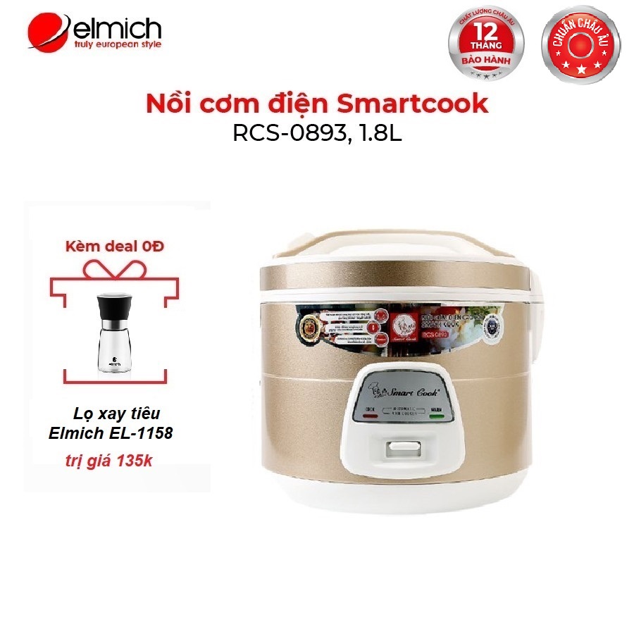 [Mã ELMALL150K giảm 5% đơn 500K] Nồi cơm điện cao cấp Smartcook RCS-0893 1.8L