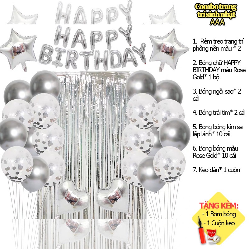 Set Trang Trí Sinh Nhật Bóng Chữ HAPPY BIRTHDAY Cho Bé Trai, Bé Gái, Người Lớn