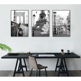 Bộ 3 tranh canvas treo tường khung cảnh châu Âu trắng đen TTC20112 - 30 x 45 cm x 3 tranh