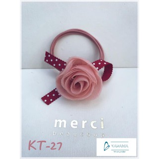 Cột tóc hoa hồng vải voan đính ruy băng - KT27