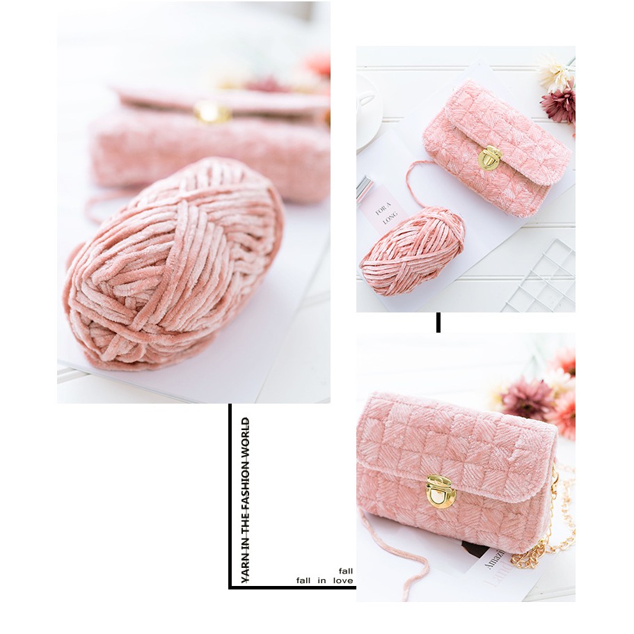 Len nhung chenille 6mm đan móc khăn, chăn, áo, thú bông, siêu mềm mịn, không rụng lông, ấm áp 100g nội địa Trung