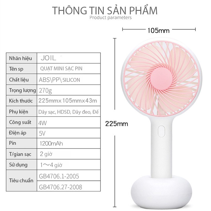 Quạt Mini Cầm Tay JOIL 3 Tốc Độ Tặng kèm Dây Đeo | BigBuy360 - bigbuy360.vn