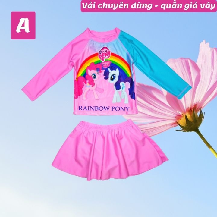 Đồ bơi bé gái tay dài hình Elsa - Pony từ 10-39kg -quần giả váy tạo kín đáo- Tomchuakids